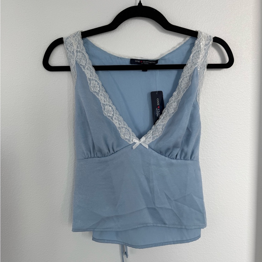 one clothing Light Blue Lace-Trim Camisole
